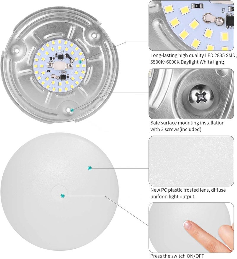 RVZONE 2 Pack RV LED Ceiling Puck Light RV Boat Interior Light DC 12V Surface Mount Ceiling Dome Light, 4.5W Panel Downlight for Camper Van Travel Trailer Motorhome(Cool White) - Image 3